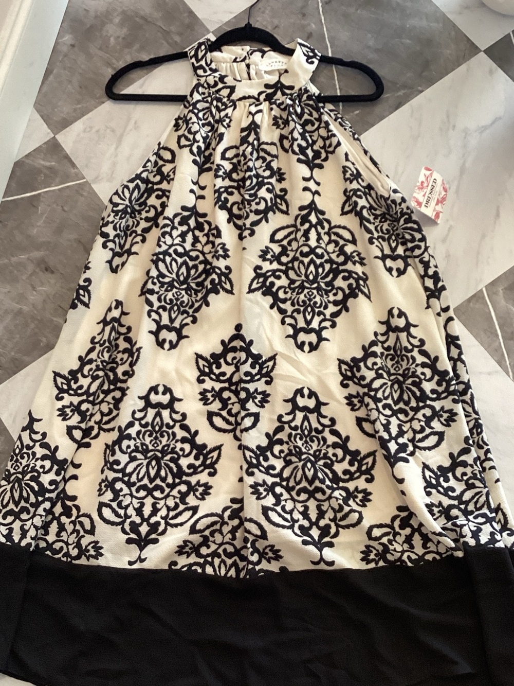 Janette Plus Cream and Black Damask A-Line Skirt